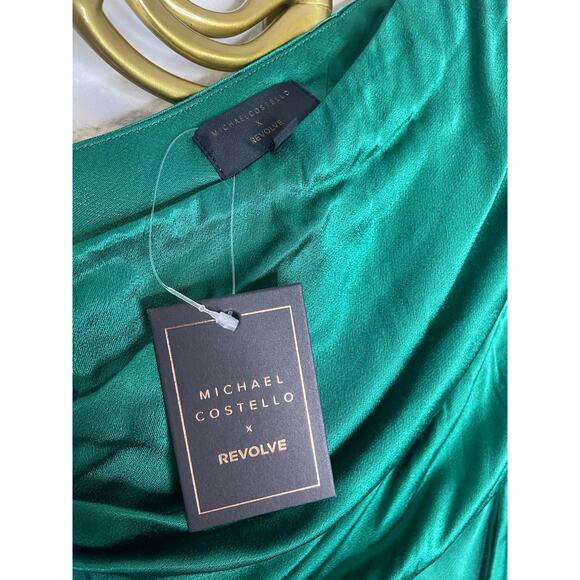 Michael Costello x REVOLVE Heather Gown One Shoulder Asymmetrical Hem Green XS - Picture 8 of 10